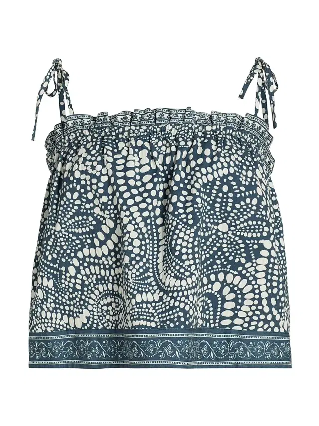 Ramy Brook Women's Scarlett Printed Cotton Top - Navy Dot