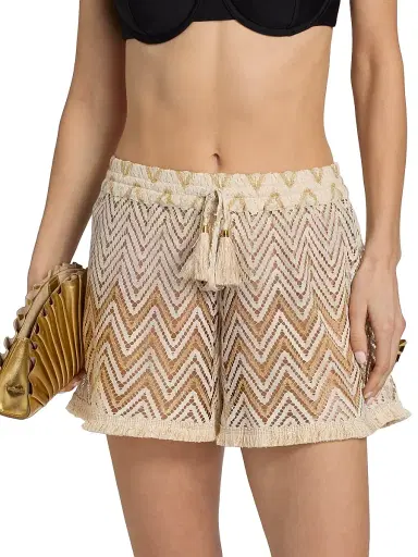 Ramy Brook Women's Duke Chevron Open-Knit Shorts - Sandstone Chevron | Thumbnail 3