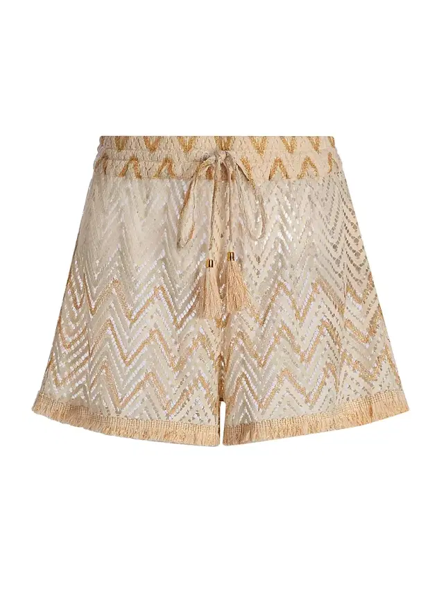 Ramy Brook Women's Duke Chevron Open-Knit Shorts - Sandstone Chevron