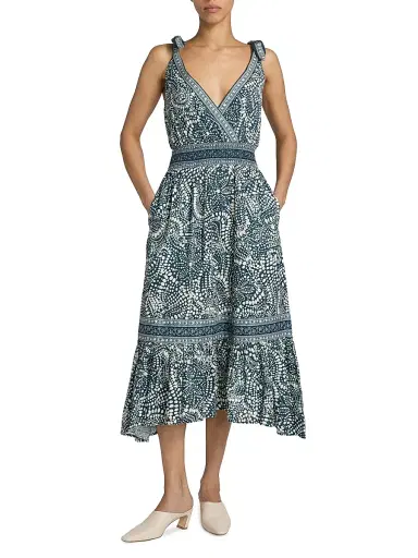 Ramy Brook Women's Mariam Printed Cotton A-Line Midi-Dress - Navy Dot - Size Large | Thumbnail 2