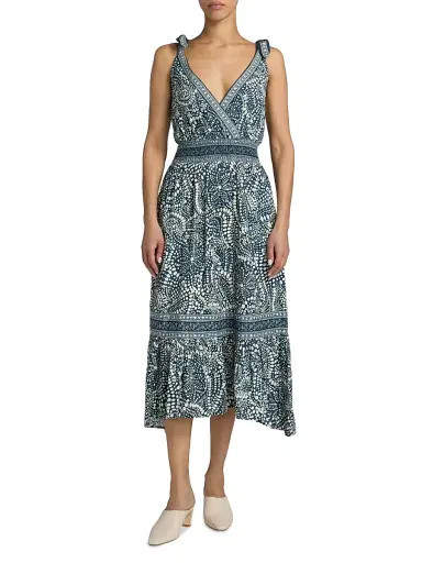 Ramy Brook Women's Mariam Printed Cotton A-Line Midi-Dress - Navy Dot - Size Large | Thumbnail 3