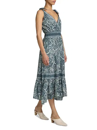 Ramy Brook Women's Mariam Printed Cotton A-Line Midi-Dress - Navy Dot - Size Large | Thumbnail 4
