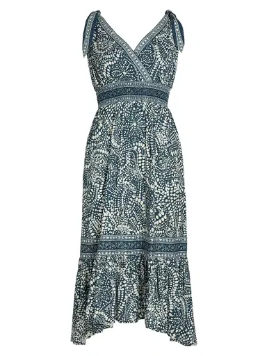 Ramy Brook Women's Mariam Printed Cotton A-Line Midi-Dress - Navy Dot - Size Large | Thumbnail 1