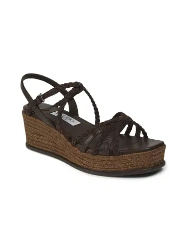 Jimmy Choo Women's Nyra 60MM Leather-Suede Wedge Sandals - Chocolate Coffee | Thumbnail 2 Jimmy Choo Women's Nyra 60MM Leather-Suede Wedge Sandals - Chocolate Coffee | Thumbnail 2