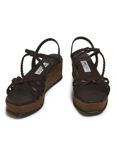 Jimmy Choo Women's Nyra 60MM Leather-Suede Wedge Sandals - Chocolate Coffee | Thumbnail 4 Jimmy Choo Women's Nyra 60MM Leather-Suede Wedge Sandals - Chocolate Coffee | Thumbnail 4