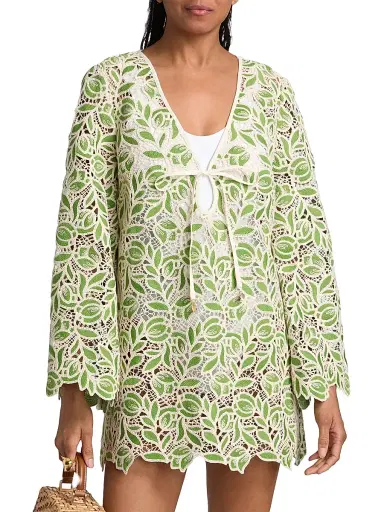 Milly Women's Green Leaf Cotton-Blend Cover-Up Minidress - Green | Thumbnail 3