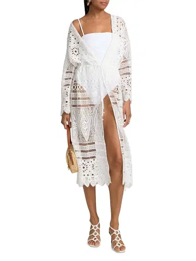 Milly Women's Lace Cover-Up Midi-Dress - White - Size Large | Thumbnail 2 Milly Women's Lace Cover-Up Midi-Dress - White - Size Large | Thumbnail 2