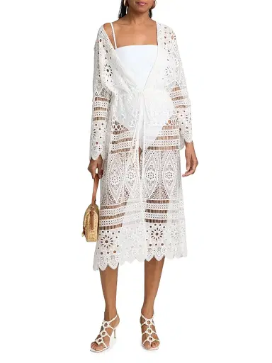 Milly Women's Lace Cover-Up Midi-Dress - White - Size Large | Thumbnail 3 Milly Women's Lace Cover-Up Midi-Dress - White - Size Large | Thumbnail 3