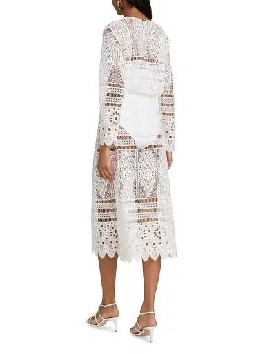 Milly Women's Lace Cover-Up Midi-Dress - White - Size Large | Thumbnail 4 Milly Women's Lace Cover-Up Midi-Dress - White - Size Large | Thumbnail 4
