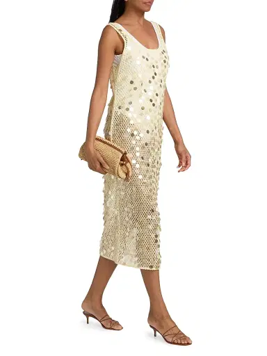Milly Women's Pailette Sequined Crochet Cover-Up Midi-Dress - Yellow | Thumbnail 2