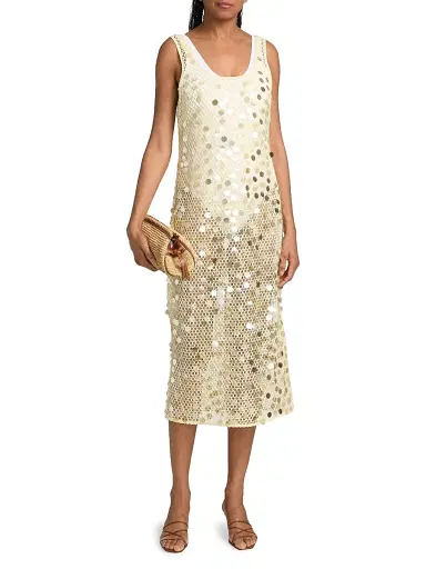 Milly Women's Pailette Sequined Crochet Cover-Up Midi-Dress - Yellow | Thumbnail 3