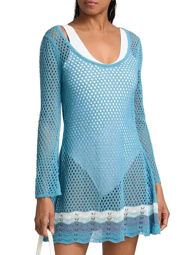 Milly Women's Crochet-Knit Cover-Up Minidress - Blue Multi | Thumbnail 3