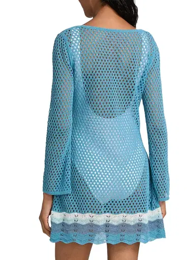 Milly Women's Crochet-Knit Cover-Up Minidress - Blue Multi | Thumbnail 4