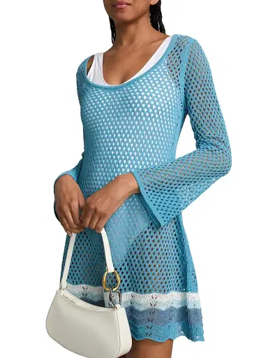 Milly Women's Crochet-Knit Cover-Up Minidress - Blue Multi | Thumbnail 5