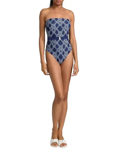 Milly Women's Rope-Print Belted One-Piece Swimsuit - Navy - Size Large | Thumbnail 2