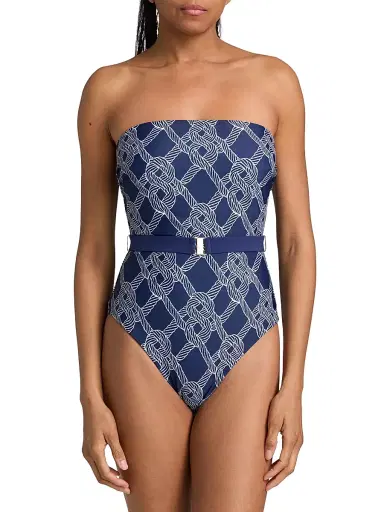 Milly Women's Rope-Print Belted One-Piece Swimsuit - Navy - Size Large | Thumbnail 3