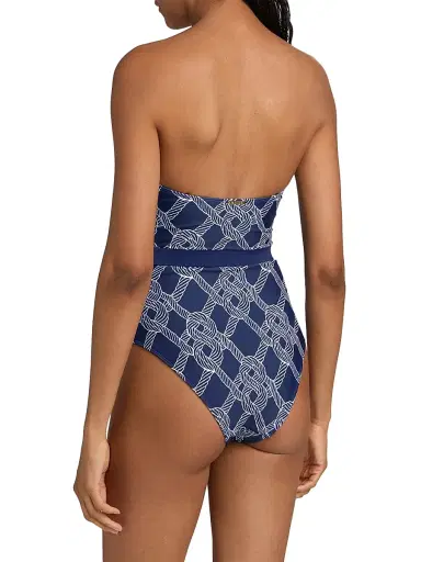 Milly Women's Rope-Print Belted One-Piece Swimsuit - Navy - Size Large | Thumbnail 4