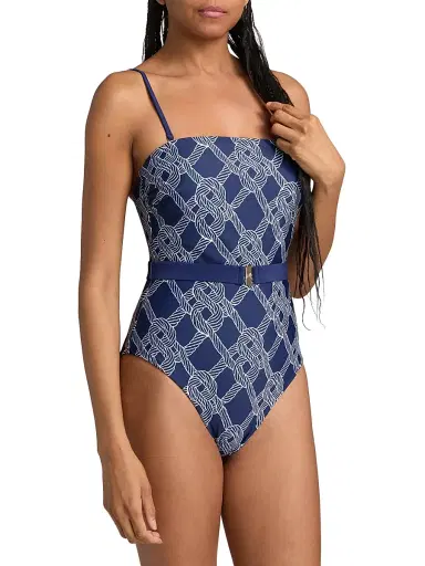 Milly Women's Rope-Print Belted One-Piece Swimsuit - Navy - Size Large | Thumbnail 5