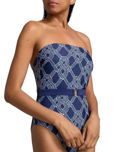 Milly Women's Rope-Print Belted One-Piece Swimsuit - Navy - Size Large | Thumbnail 6