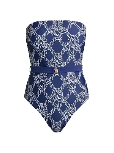 Milly Women's Rope-Print Belted One-Piece Swimsuit - Navy - Size Large | Thumbnail 1