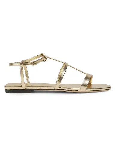 Jimmy Choo Women's Gwyn Metallic-Leather Flat Sandals - Gold | Thumbnail 1