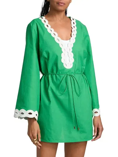 Milly Women's Embroidered Cotton-Blend Cover-Up Minidress - Green | Thumbnail 3