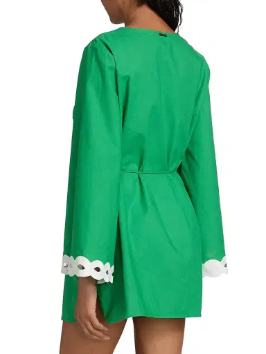 Milly Women's Embroidered Cotton-Blend Cover-Up Minidress - Green | Thumbnail 4