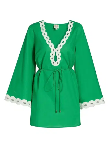 Milly Women's Embroidered Cotton-Blend Cover-Up Minidress - Green | Thumbnail 1