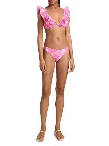 Milly Women's Canopee Abstract Ruffled Bikini Top - Pink Multi - Size Large | Thumbnail 2 Milly Women's Canopee Abstract Ruffled Bikini Top - Pink Multi - Size Large | Thumbnail 2