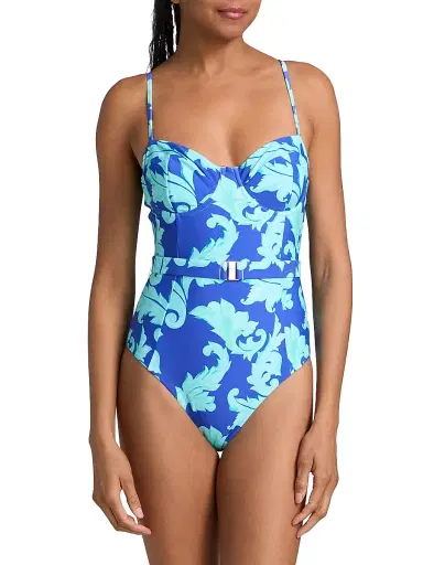 Milly Women's Canopee Graphic Belted One-Piece Swimsuit - Blue Multi - Size Large | Thumbnail 3 Milly Women's Canopee Graphic Belted One-Piece Swimsuit - Blue Multi - Size Large | Thumbnail 3