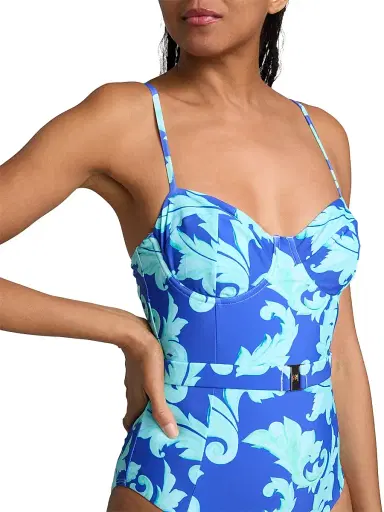 Milly Women's Canopee Graphic Belted One-Piece Swimsuit - Blue Multi - Size Large | Thumbnail 5 Milly Women's Canopee Graphic Belted One-Piece Swimsuit - Blue Multi - Size Large | Thumbnail 5
