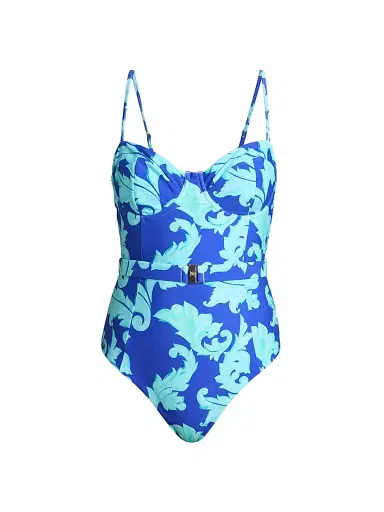 Milly Women's Canopee Graphic Belted One-Piece Swimsuit - Blue Multi - Size Large | Thumbnail 1 Milly Women's Canopee Graphic Belted One-Piece Swimsuit - Blue Multi - Size Large | Thumbnail 1