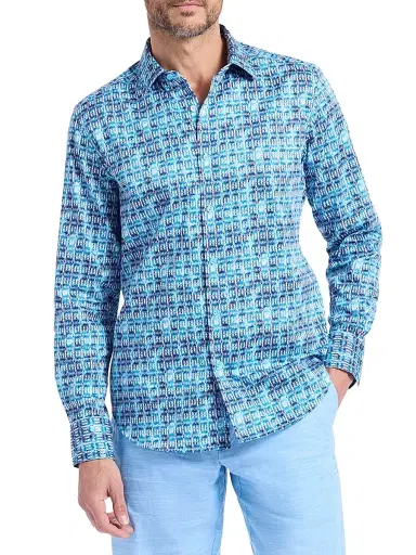 Robert Graham Men's Westmoreland Geometric Stretch-Cotton Shirt - Blue - Size XXXL | Thumbnail 3