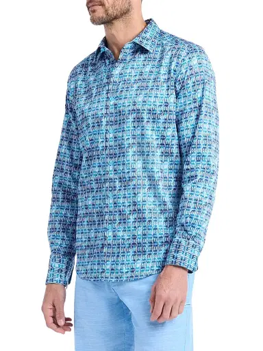 Robert Graham Men's Westmoreland Geometric Stretch-Cotton Shirt - Blue - Size XXXL | Thumbnail 4