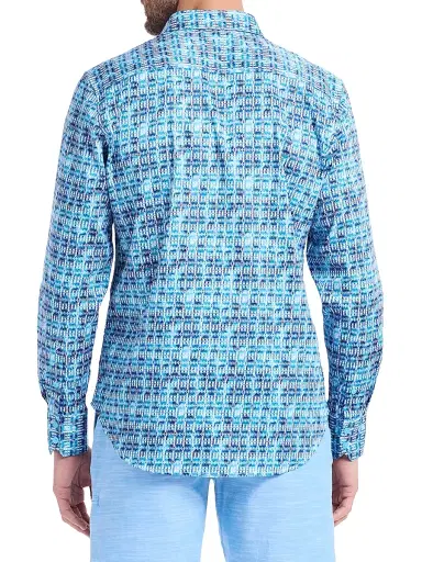 Robert Graham Men's Westmoreland Geometric Stretch-Cotton Shirt - Blue - Size XXXL | Thumbnail 5