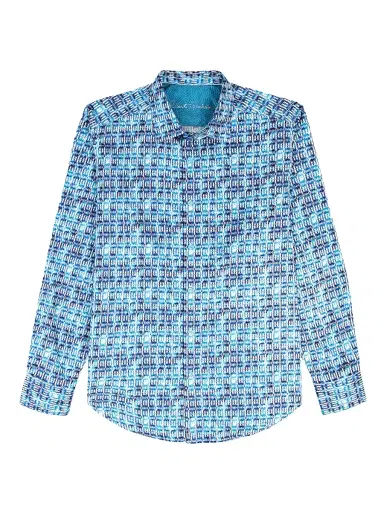 Robert Graham Men's Westmoreland Geometric Stretch-Cotton Shirt - Blue - Size XXXL | Thumbnail 1