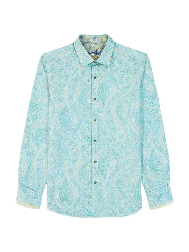Men's The Viscount Paisley Button-Front Shirt - Teal