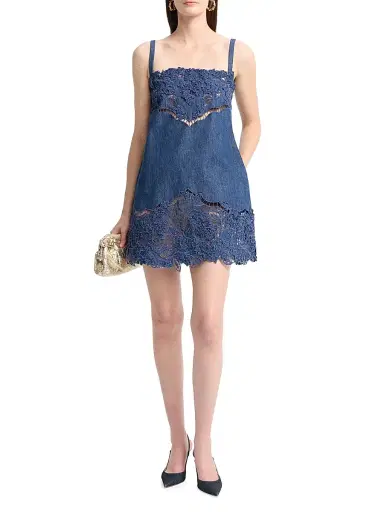 Oscar de la Renta Women's Embroidered Floral Denim Minidress | Thumbnail 2 Oscar de la Renta Women's Embroidered Floral Denim Minidress | Thumbnail 2