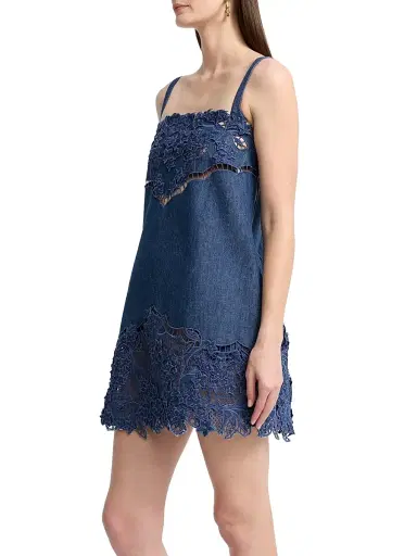 Oscar de la Renta Women's Embroidered Floral Denim Minidress | Thumbnail 4 Oscar de la Renta Women's Embroidered Floral Denim Minidress | Thumbnail 4