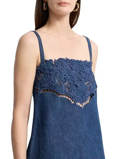 Oscar de la Renta Women's Embroidered Floral Denim Minidress | Thumbnail 6 Oscar de la Renta Women's Embroidered Floral Denim Minidress | Thumbnail 6