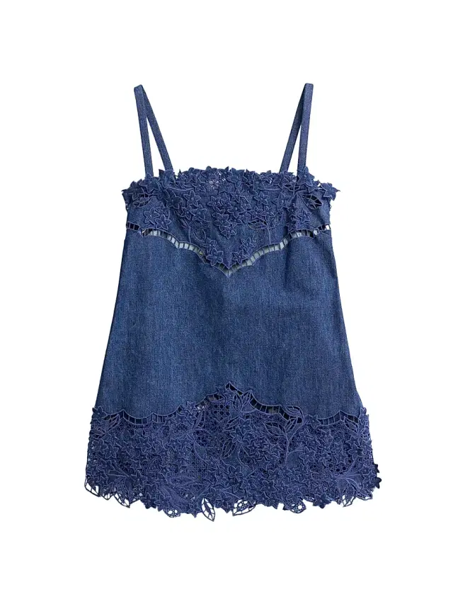 Women's Embroidered Floral Denim Minidress - Med Wash Denim