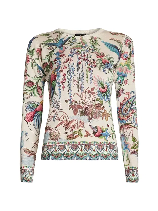 Women's Printed Knit Crewneck Top - Multicolor Azzurro