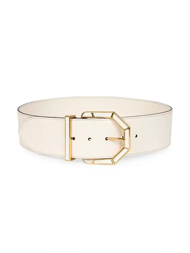 Women's Geometric Buckle Leather Belt - Avorio