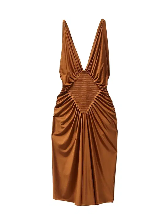 Versace Women's Gathered Jersey Knee-Length Cocktail Dress - Tobacco