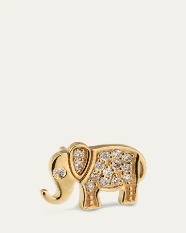 Sydney Evan 14K Gold and Diamond Pave Elephant Single Stud Earring, Left | Thumbnail 3
