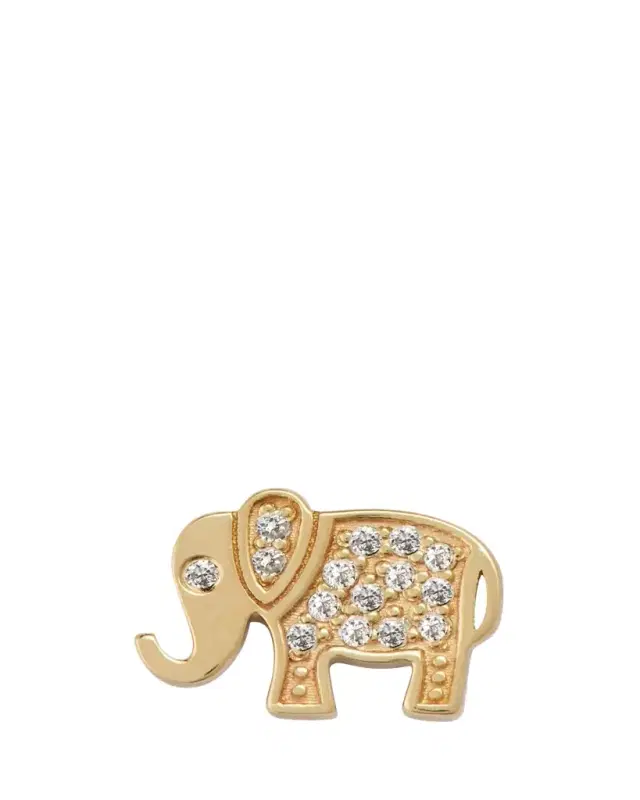 14K Gold and Diamond Pave Elephant Single Stud Earring, Left