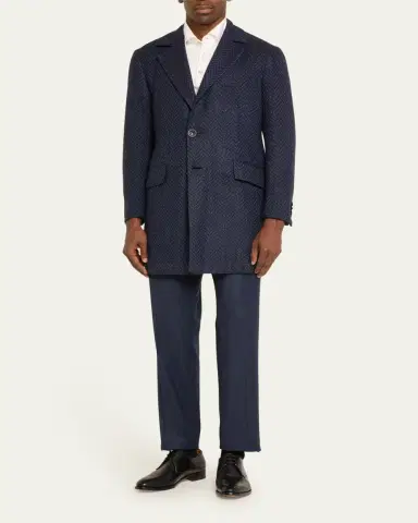 Kiton Men's Textured Blue Suit Trousers | Thumbnail 2