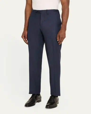 Kiton Men's Textured Blue Suit Trousers | Thumbnail 4