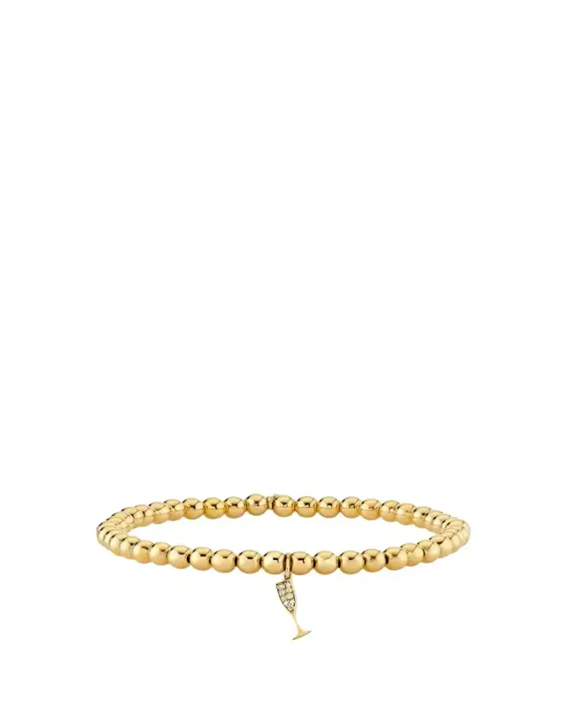 Sydney Evan Small Champagne Glass Charm on 14K Yellow Gold Ball Bracelet