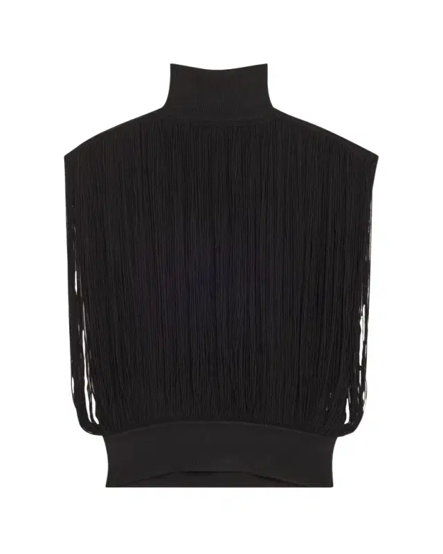 High Neck Fringe Wool Top